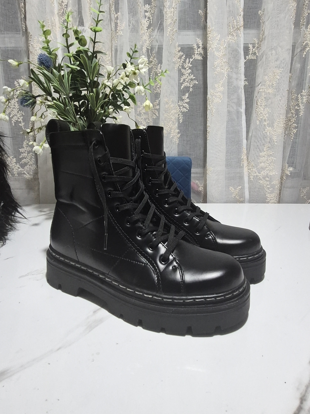 Zara Black Platform Lace-Up Combat Boots